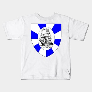 boat on blue emblem Kids T-Shirt